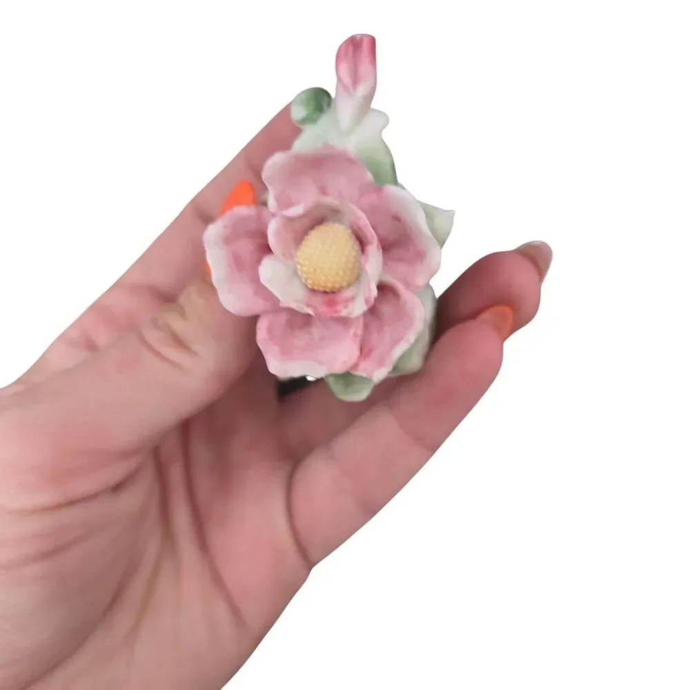 Vintage Japan Porcelain Floral Napkin Rings Hand Painted Purple Flowers Set of 3